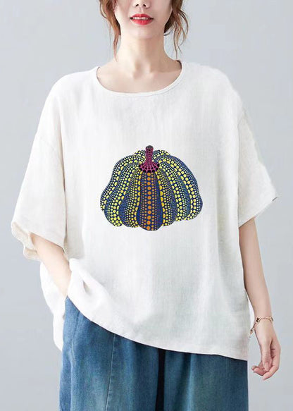 Casual Yellow O Neck Print Cotton T Shirt Top Summer