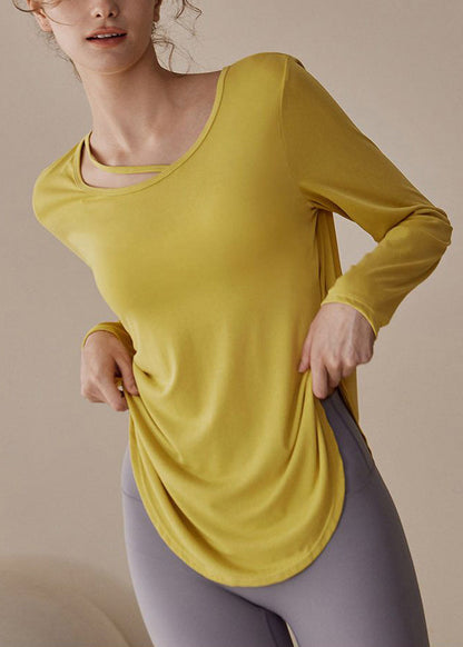 Casual Yellow Patchwork Solid Yoga Top