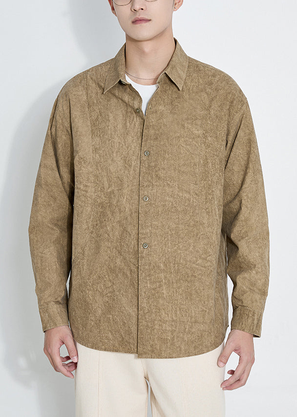 Lässige gelbe Herrenhemden aus Baumwolle mit Peter-Pan-Kragen und Knöpfen für den Frühling