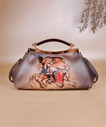 Lässige Tote-Handtasche aus Kalbsleder mit gelbem Aufdruck