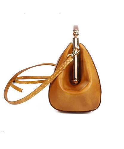 Lässige Tote-Handtasche aus Kalbsleder mit gelbem Aufdruck