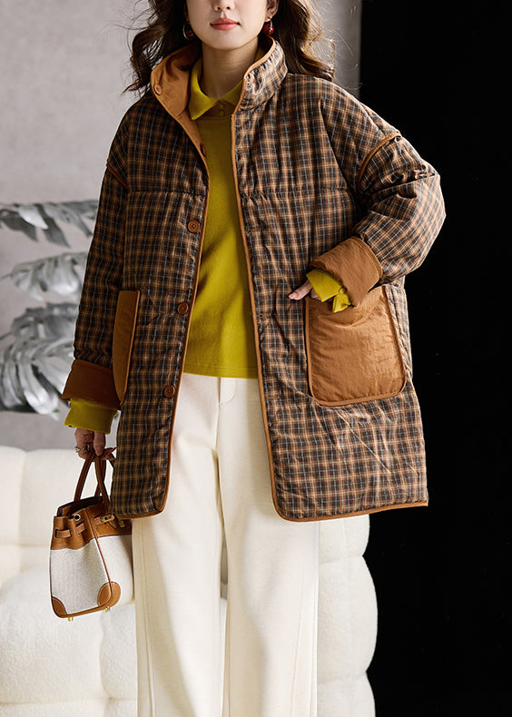 Lässiger gelber Stehkragenmantel, beidseitig tragbar, feine Baumwollfüllung, Wintermantel