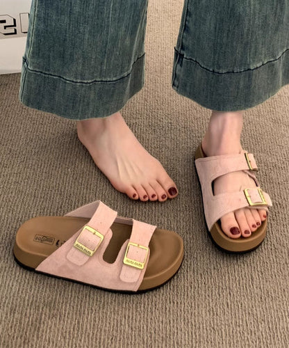 Casual Yellow Suede Splicing Slide Sandals Peep Toe