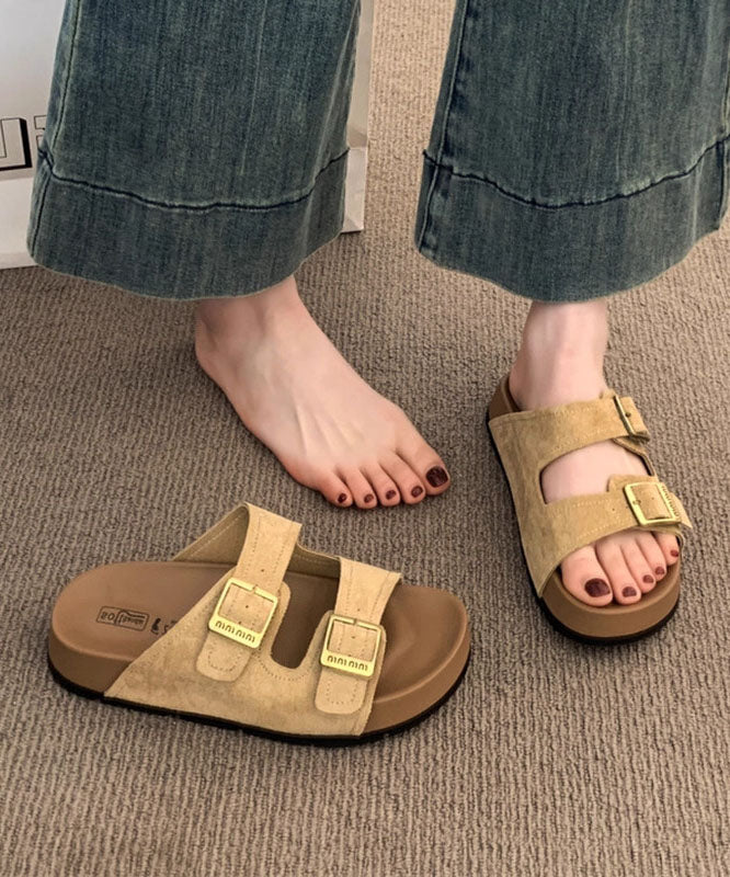 Casual Yellow Suede Splicing Slide Sandals Peep Toe