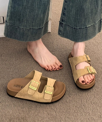 Casual Yellow Suede Splicing Slide Sandals Peep Toe