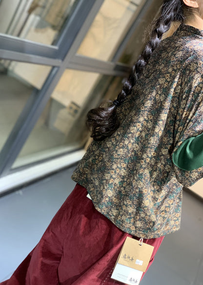 Lässiges gelbes Rollkragen-Baumwolltop mit Patchwork-Print für den Herbst