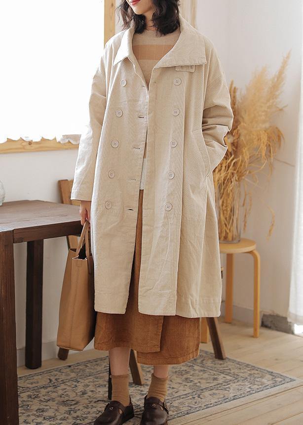Casual beige Parkas for women plus size warm winter coat double breast pockets winter outwear - SooLinen