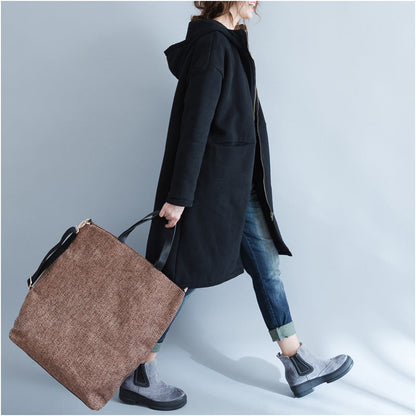 Lässige schwarze Parkas für Damen, lässige Kapuzenjacken und -mäntel, warmer Mantel mit Aufdruck