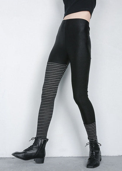 Casual black Striped Patchwork Pants Spring