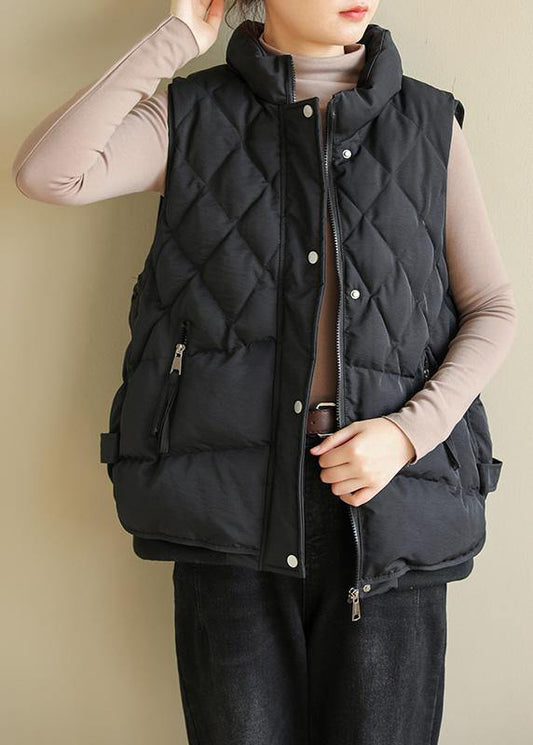 Casual black winter coats plus size clothing Jackets & Coats sleeveless half high neck overcoat - SooLinen