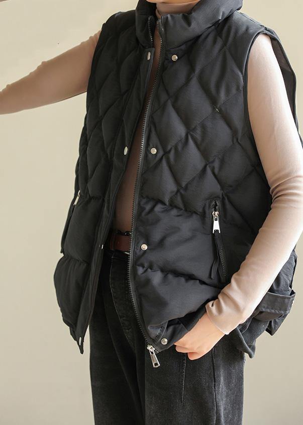 Casual black winter coats plus size clothing Jackets & Coats sleeveless half high neck overcoat - SooLinen