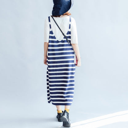 Lässiges blau-weiß gestreiftes Strickkleid für den Herbst in Übergröße für Damen