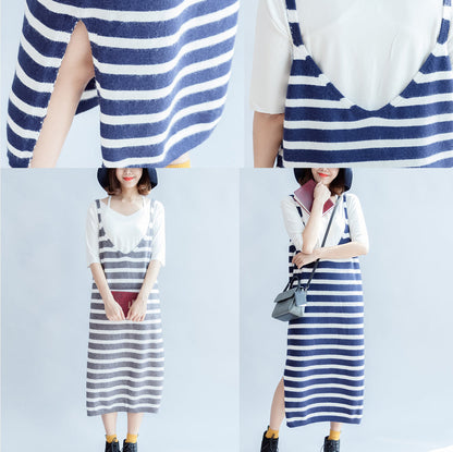 Lässiges blau-weiß gestreiftes Strickkleid für den Herbst in Übergröße für Damen