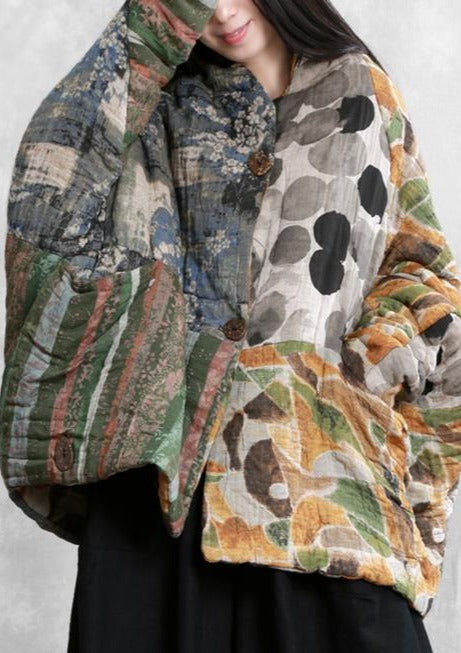 Casual floral winter coats oversized snow Batwing Sleeve pockets coats - SooLinen