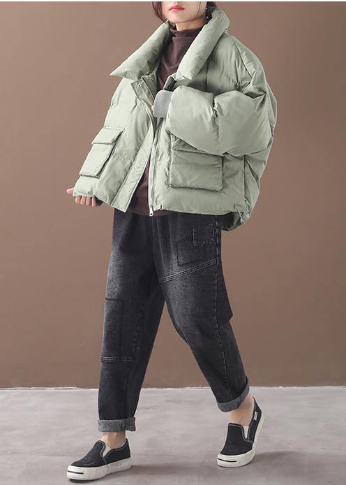 Casual green down coat winter trendy plus size down jacket two pocketsstand collar Jackets - SooLinen