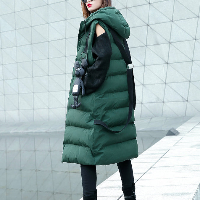 Casual green down jacket plus size hooded zippered parka Casual Sleeveless Animal overcoat