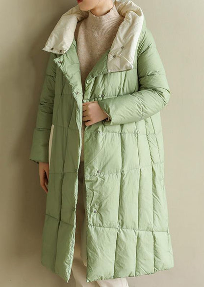 Casual green down jacket woman plus size patchwork down jacket stand collar Fine winter outwear - SooLinen