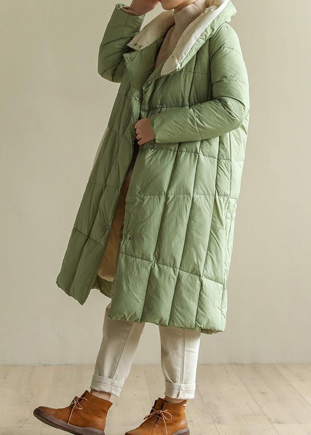 Casual green down jacket woman plus size patchwork down jacket stand collar Fine winter outwear - SooLinen