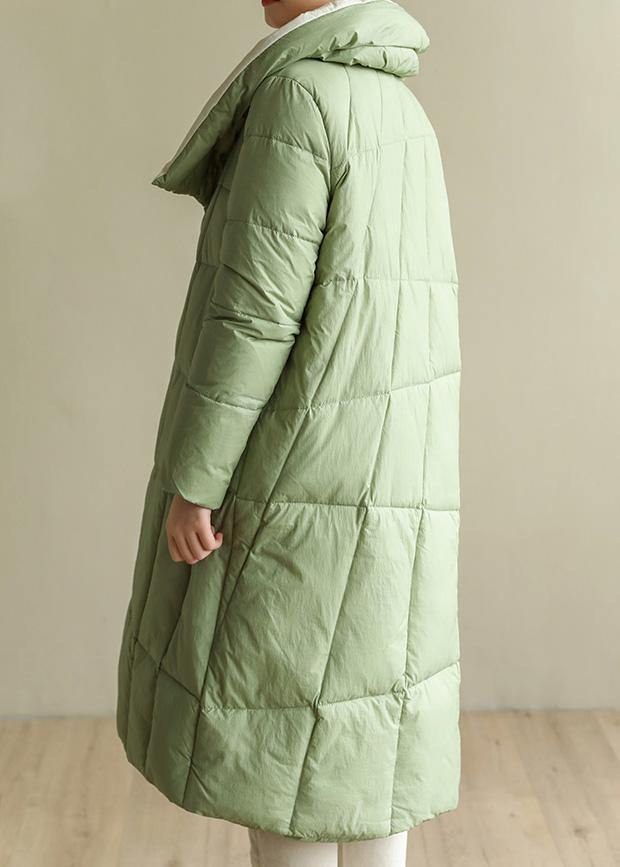 Casual green down jacket woman plus size patchwork down jacket stand collar Fine winter outwear - SooLinen