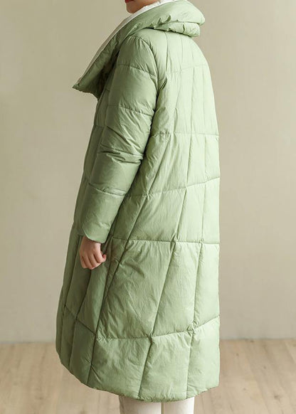 Casual green down jacket woman plus size patchwork down jacket stand collar Fine winter outwear - SooLinen