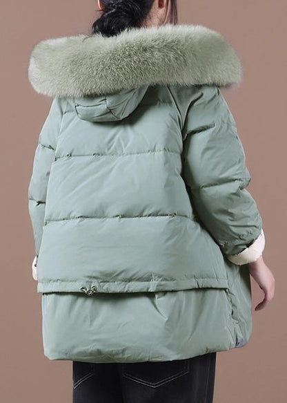 Casual green warm winter coat plus size clothing parka hooded fur collar coats - SooLinen
