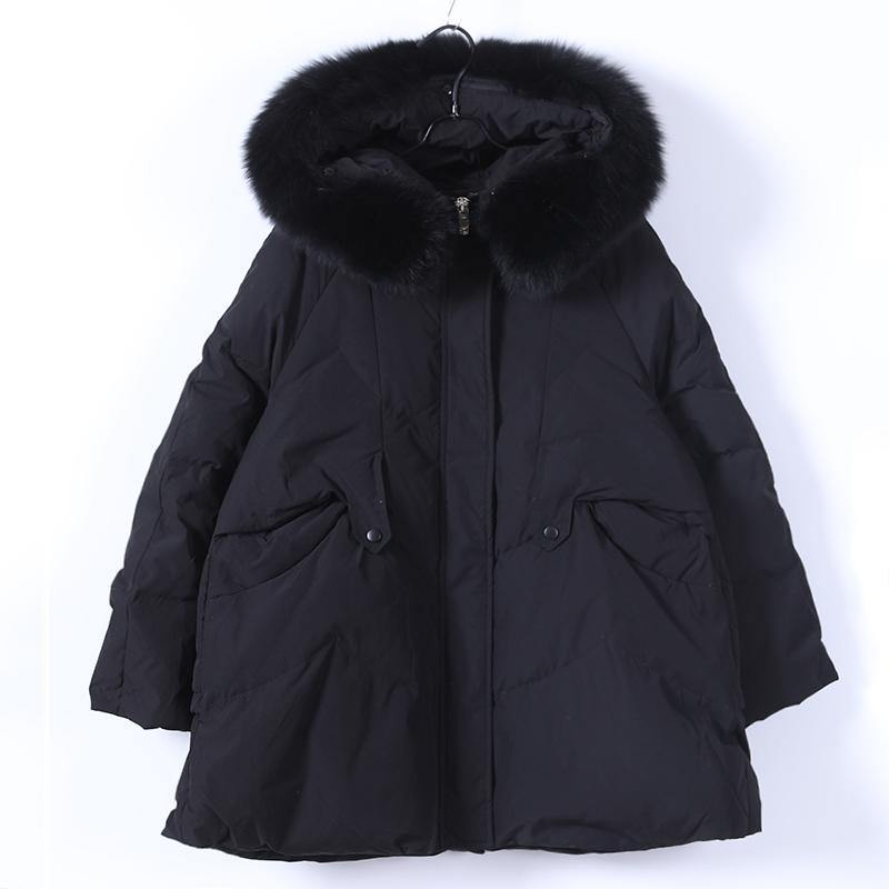 Casual green warm winter coat plus size clothing parka hooded fur collar coats - SooLinen