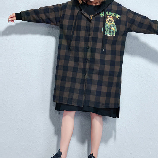 Lässige Baumwollmäntel mit Gittermuster und dicken Winteroutfits in Übergröße