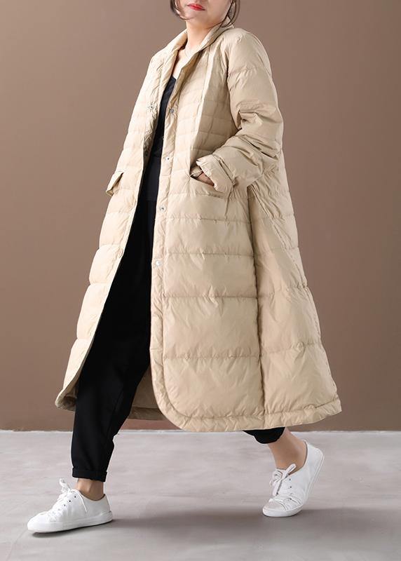 Casual khaki warm winter coat plus size Notched pockets Jackets - SooLinen