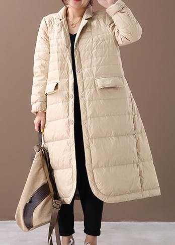 Casual khaki warm winter coat plus size Notched pockets Jackets - SooLinen