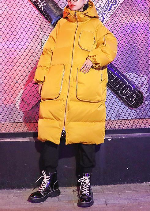 Casual oversized Jackets & Coats coats yellow hooded zippered Parkas - SooLinen