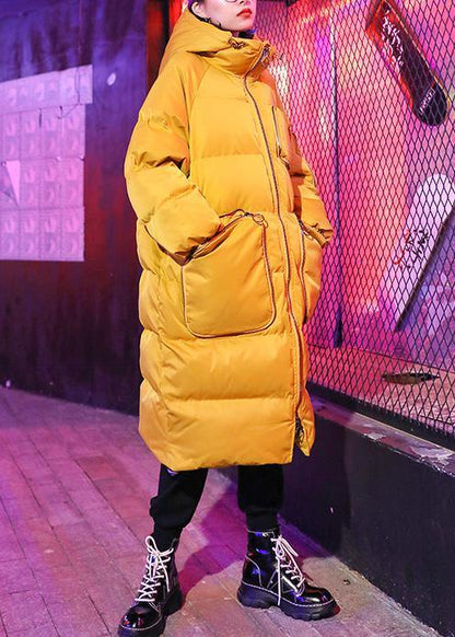 Casual oversized Jackets & Coats coats yellow hooded zippered Parkas - SooLinen