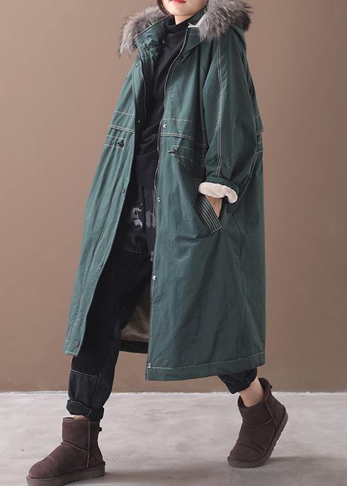 Casual plus size Jackets & Coats hooded outwear army green drawstring coat - SooLinen