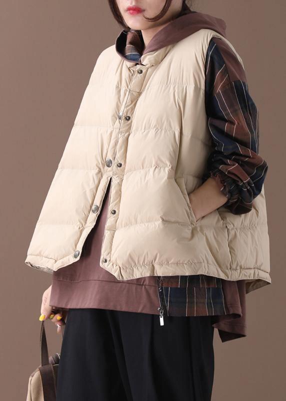 Casual plus size Jackets light yellow stand collar sleeveless women parkas - SooLinen