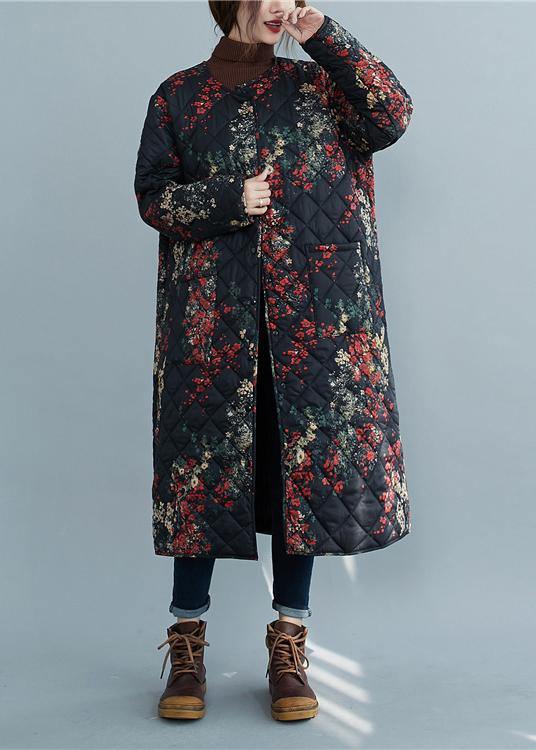 Casual plus size clothing winter coats floral pockets winter parkas - SooLinen