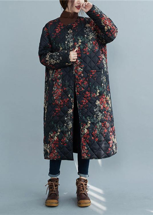Casual plus size clothing winter coats floral pockets winter parkas - SooLinen
