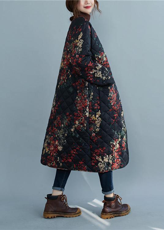 Casual plus size clothing winter coats floral pockets winter parkas - SooLinen