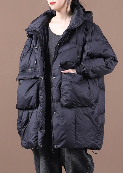 Casual plus size down jacket black hooded Batwing Sleeve down coat winter - SooLinen