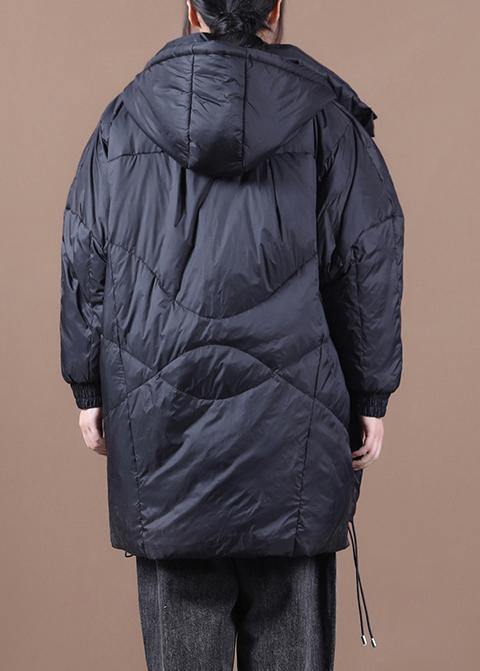 Casual plus size down jacket black hooded Batwing Sleeve down coat winter - SooLinen