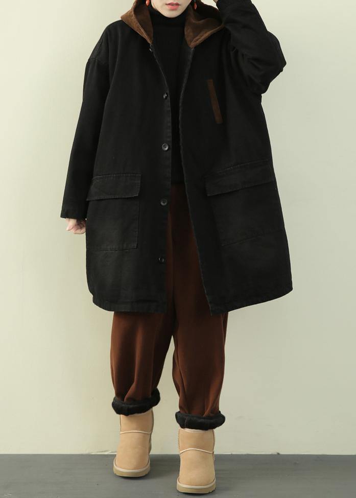 Casual plus size snow outwear black hooded patchwork womens coats - SooLinen