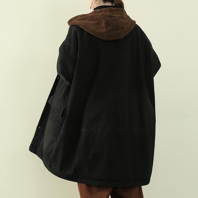 Casual plus size snow outwear black hooded patchwork womens coats - SooLinen