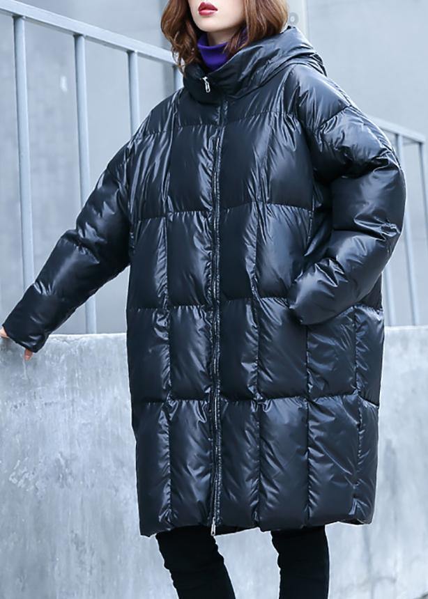 Casual plus size warm winter coat overcoat black hooded zippered Parkas - SooLinen
