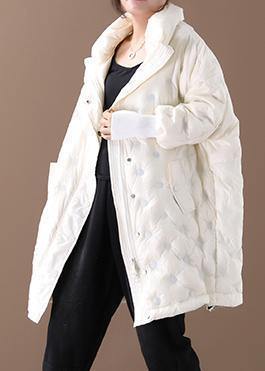 Casual plus size winter jacket winter coats beige stand collar zippered down jacket woman - SooLinen