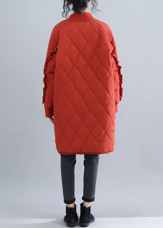 Lässiger roter Damenparka, trendiger Stehkragen in Übergröße, Jacken &amp; Mäntel, luxuriöse Rüschenmäntel