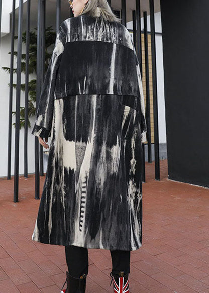 Lässiger Retro-Trenchcoat mit Kordelzug und Printtaschen für den Herbst