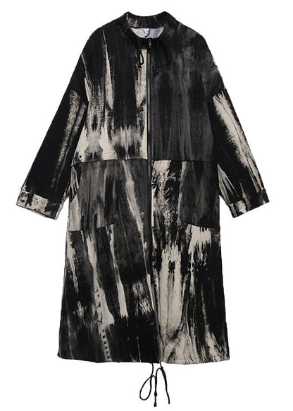 Lässiger Retro-Trenchcoat mit Kordelzug und Printtaschen für den Herbst