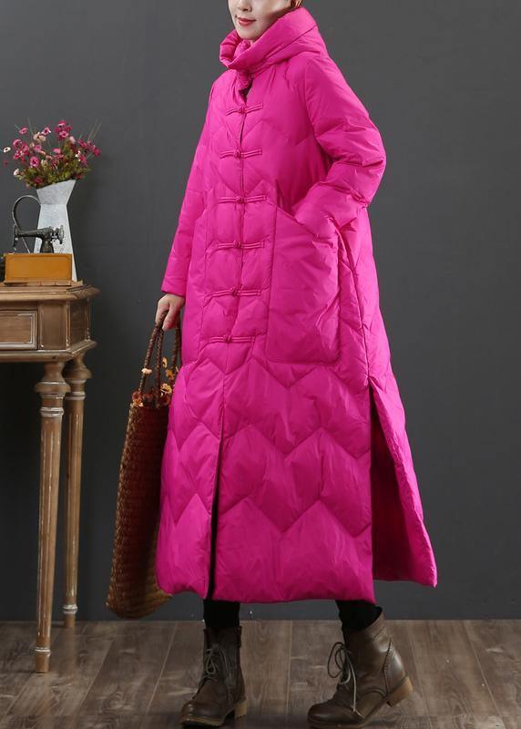 Casual rose warm winter coat Loose fitting womens parka hooded Chinese Button Warm outwear - SooLinen