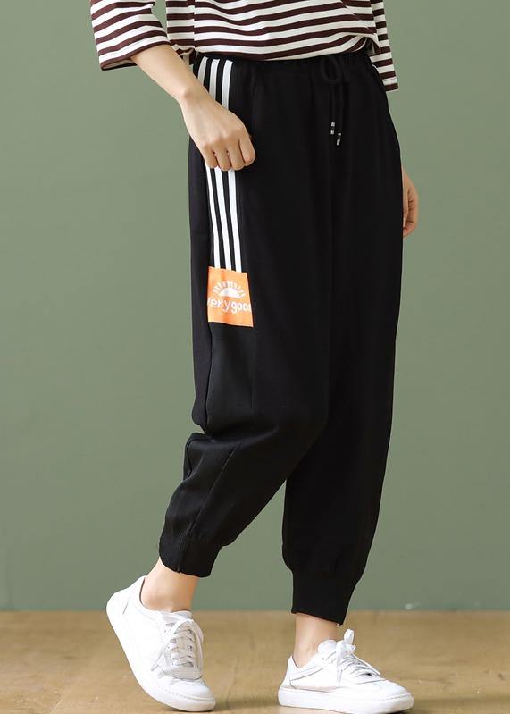 Casual side striped lace-up plus size cropped harem pants - SooLinen