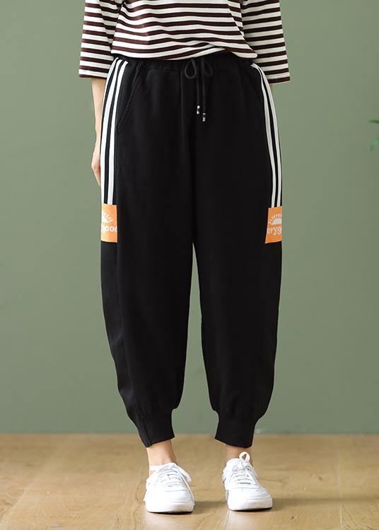 Casual side striped lace-up plus size cropped harem pants - SooLinen