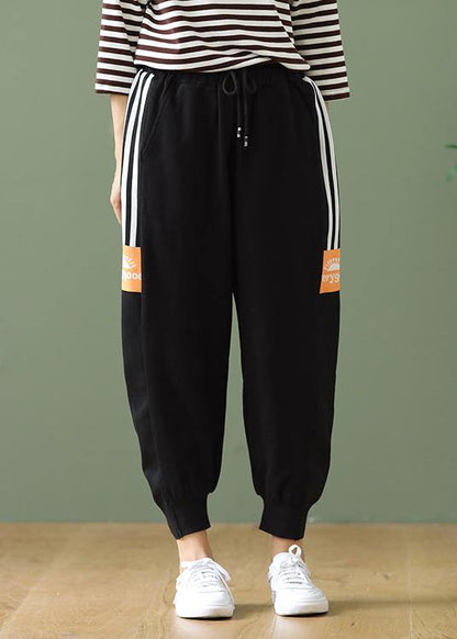 Casual side striped lace-up plus size cropped harem pants - SooLinen