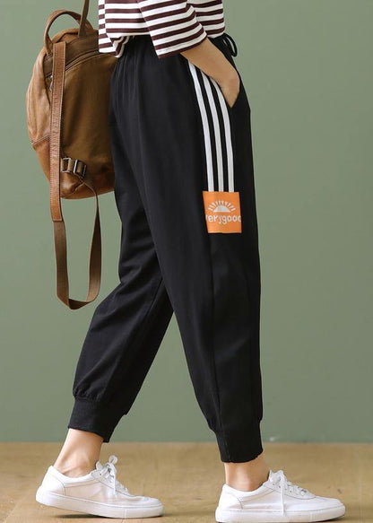 Casual side striped lace-up plus size cropped harem pants - SooLinen